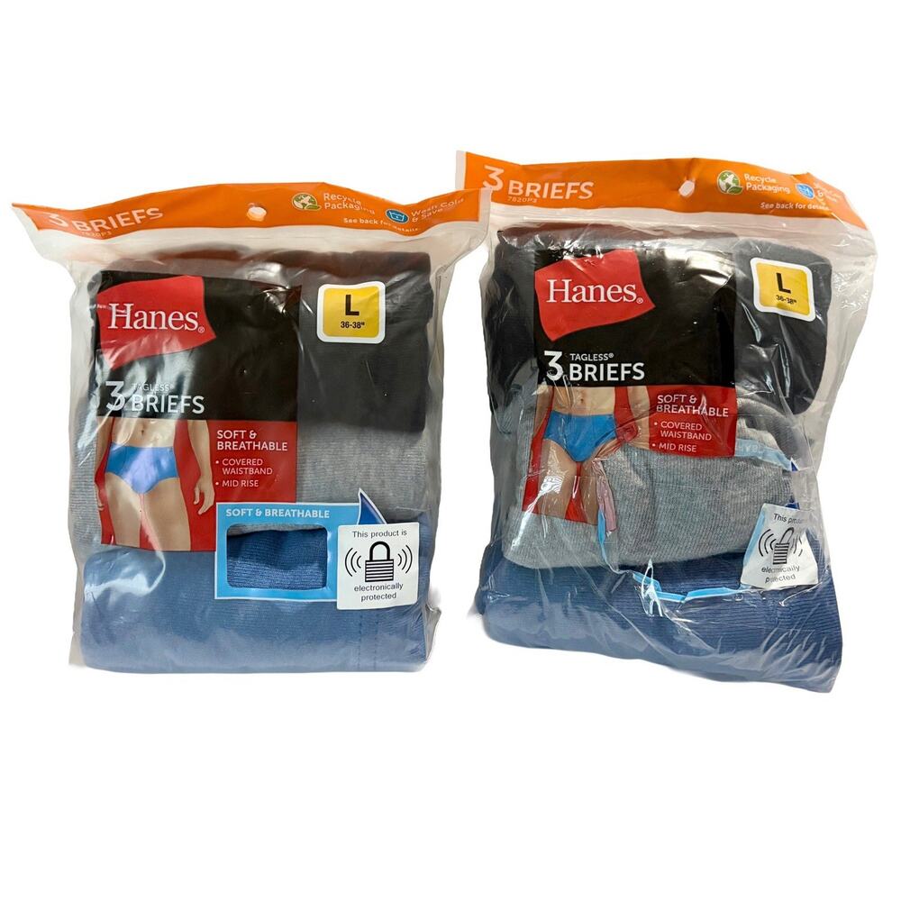 Hanes Mens Briefs 6 Pack Large 36-38 Tagless Breathable Moisture Wicking NEW